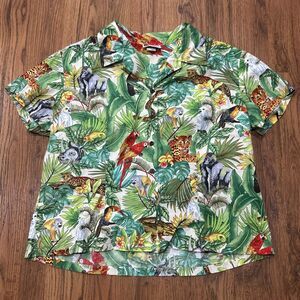 Aloha Republic Hawaiian Shirt Womens 2XL Jungle Animals Tropical Top Button Up